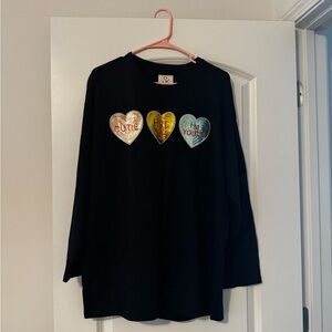 Stylish Black Long Sleeve Women's Tee with Heart Accents